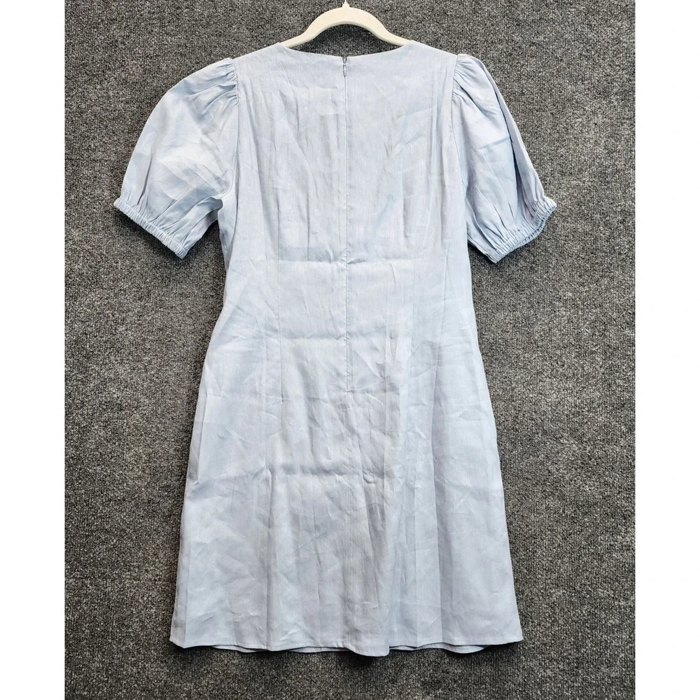 NWT J.Crew Women Linen Blend Puff Sleeve Button Front Cottagecore Mini Dress 4